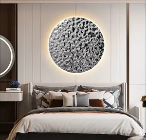 Decoración de pared de Metal, colgante decorativo de ondulación de agua de acero inoxidable, Fondo de salón, colgante de pared de lujo con luz