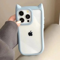 Coque de téléphone iPhone 16 transparente avec oreilles de chat de dessin animé mignonnes pour 17 Pro Max, en acrylique antichoc et silicone TPU