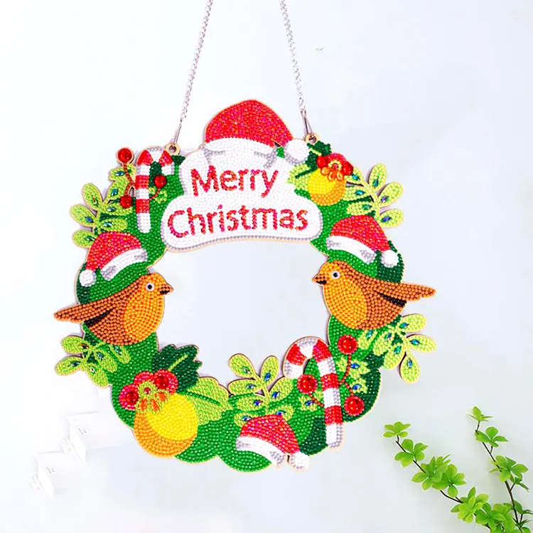 High Quality DIY Rhinestone Christmas 5D Diamond Dotz Kits Wreath With Light for Door Decoration