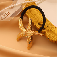 Élastique à cheveux tendance thème Océan Doré, avec coquillages, étoiles de mer et fleurs de frangipanier, accessoires de plage pour femmes et filles