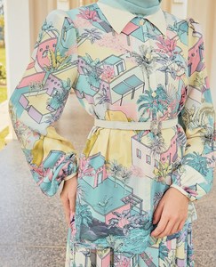 Factory Price <strong>Malaysia</strong> Baju Kurung Muslim Dress Abaya with Puff Printing Wholesale From <strong>Manufacturer</strong>