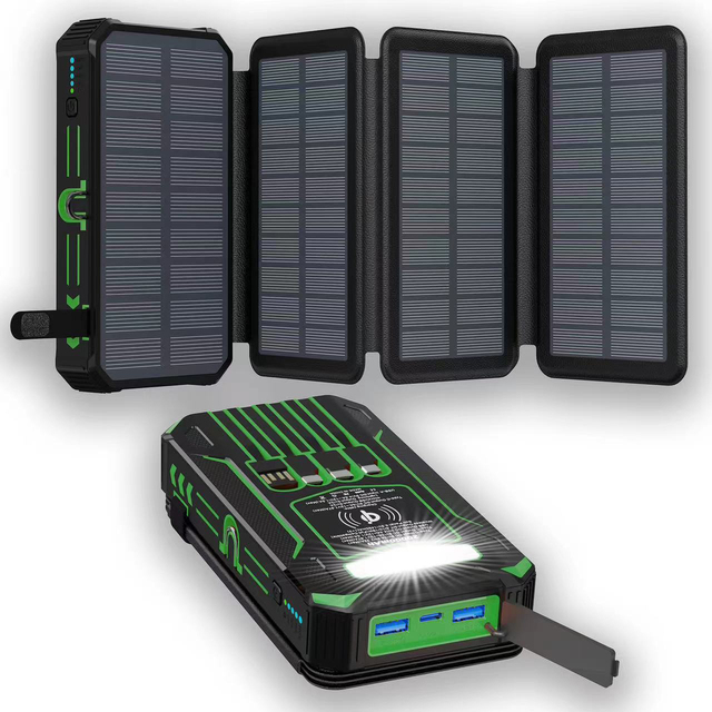Hot Selling Solar Power Bank 20000 MAh Outdoor Solar Foldable Charger Comes with Two-color Four-wire Powerbank