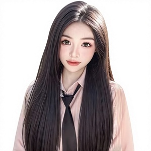 Parrucca da <span class=keywords><strong>donna</strong></span> a testa intera, nera, lunga, liscia, realistica, in seta proteica, senza cuciture, traspirante, naturale, ultra-naturale - Product Image 1