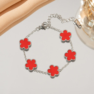 Bracciale in Acciaio Inossidabile Antiossidante con Quadrifoglio Placcato Argento, Charm a Cinque Foglie, Braccialetti da Donna, Gioielli alla Moda - Product Image 3