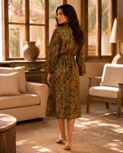Boho Paisley Silk Floor-Length Robe for Women A-Line Floral Kimono Dressing Gown Lightweight <b>Beach</b> Cover-Up Bohemian Lounge - Product Image 5