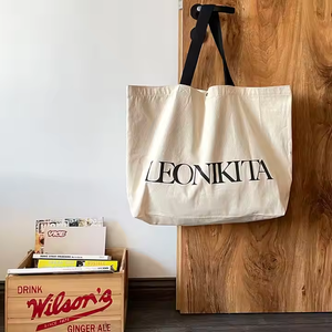 กระเป๋าผ้าแคนวาสขนาดใหญ่พิเศษสำหรับเล่นกีฬาท่องเที่ยวยิมผ้าแคนวาสพร้อมสายรัดสีดำสำหรับชายหาดและช้อปปิ้ง - Product Image 5