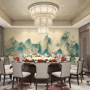 Papel Tapiz con Impresión en Relieve de Montañas <span class=keywords><strong>y</strong></span> Árboles, Estilo Paisaje Chino, Mural Personalizado para Sala de Estar, Oficina, Hotel - Product Image 1