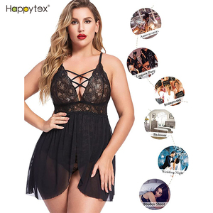 Lingerie sexy douce et lisse de haute qualité, babydoll en dentelle rouge, vêtements de nuit pour femmes, vêtements de nuit sexy, taille plus, élastique, taille haute - Product Image 5