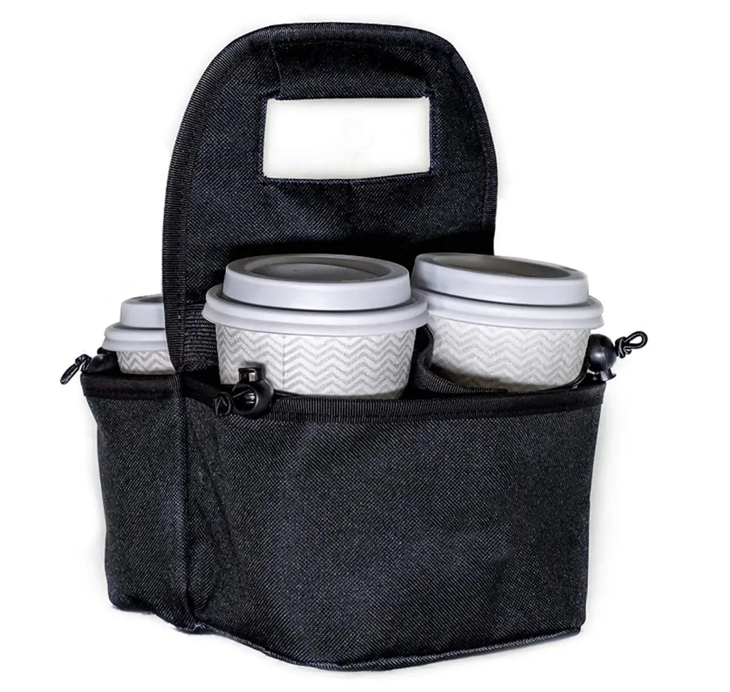 Drink Caddy Portable Drink Carrier and Reusable Coffee Cup Holder 4 Cup Collapsible Tote Bag with Organizer Pockets Safely