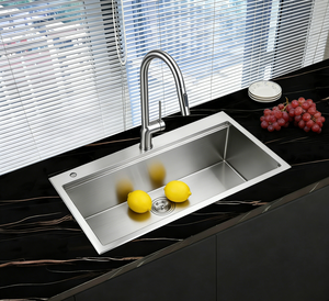 Évier de cuisine grand format en acier inoxydable SUS304 brossé satiné 860x500mm, cuve unique, à encastrer, robinet inclus - Product Image 2