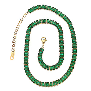 European American Style Emerald Necklace Women Zinc Alloy Channel Setting Geometric Cube Party Jewelry - Product Image 5