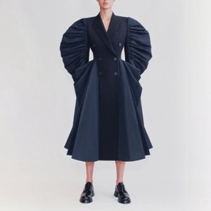 Nuevo Stock llegada otoño <span class=keywords><strong>mujer</strong></span> francés Retro vestido temperamento cintura media gabardina solapa chaqueta de doble botonadura - Product Image 1