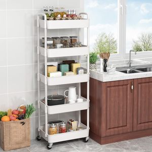Chariot de rangement pliable et réglable sur roulettes, étagère extensible pour espaces étroits, en acier au carbone pour cuisine - Product Image 5