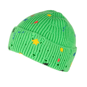 Tùy chỉnh đau khổ hiệu ứng sơn giật gân in logo mùa đông dệt kim hat Chất lượng cao Shinny màu sắc có tính năng thiết kế sọ - Product Image 5