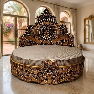 Cama Clásica de Estilo Antiguo con Botones Decorativos y Marco de Madera Grabado, Muebles de Dormitorio Elegantes y de Lujo para Uso en Hoteles - Product Image 5