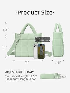 Sac à main en nylon matelassé léger et durable avec fermeture éclair, logo personnalisé, sac à bandoulière, sac fourre-tout, style décontracté, grande capacité, doublure en maille - Product Image 4