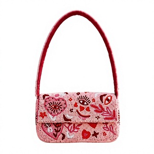 Sac à main de qualité supérieure noir et blanc brodé de perles, motif pique, designs élégants, sac à rabat à poignée supérieure, forme carrée pour femme - Product Image 5