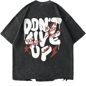 เสื้อยืดวินเทจสไตล์คัสตอม ผ้าคอตตอนหนา 280 GSM ทรงโอเวอร์ไซส์ สตรีทแวร์ พิมพ์ลายกราฟฟิตีด้านหลัง ชายเสื้อแบบดิสเทรส สำหรับผู้ชาย - Product Image 1