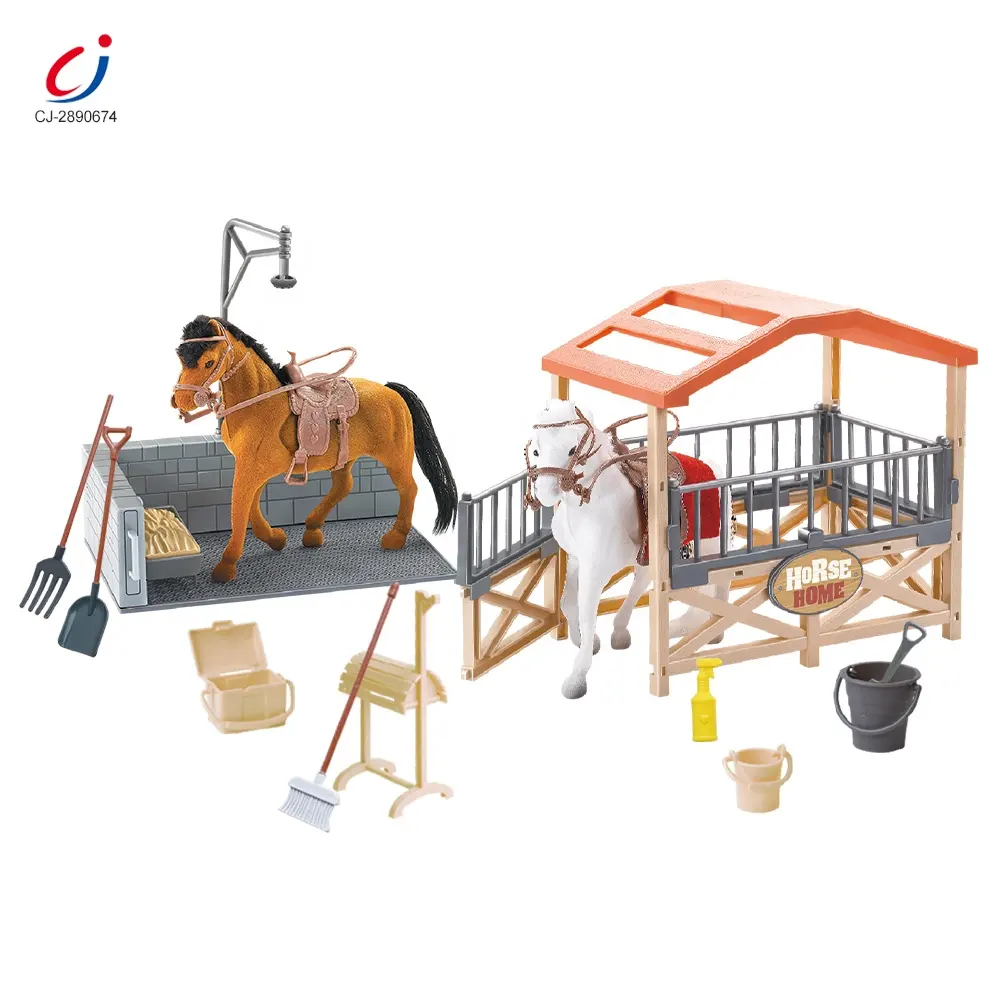 Chengji игрушки-животные на ферме, домик, лошадь, стабильная симуляция, сцена флокирования, стабильные реалистичные лошади, Детская лошадь, ферма, набор игрушек для детей