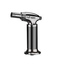 Fête en plein air BBQ Butane rechargeable Serrure de sécurité coupe-vent trois feu 1300 ° métal torche jet briquet pour cigare