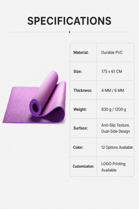 <span class=keywords><strong>Tappetino</strong></span> <span class=keywords><strong>Yoga</strong></span> <span class=keywords><strong>Viola</strong></span> per Allenamento a Casa, Extra Spesso, Antiscivolo, per Esercizi, Pilates, Stretching, Cuscino da Pavimento 173x61cm 4mm 6mm - Product Image 4