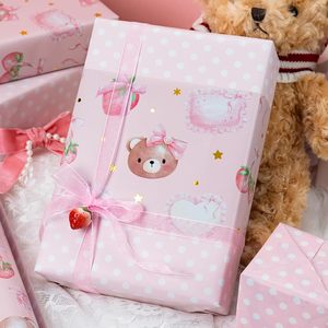 Pink Bear Strawberry Wrapping Paper 17 In X 32.8 Ft Reversible Dot Design For Baby Shower Birthday Gift - Product Image 5