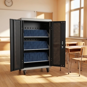 Chariot de recharge mobile pour salles de classe scolaires, 20 emplacements pour ordinateurs portables, tablettes et Chromebooks, avec protection contre la surcharge et arrêt automatique - Product Image 1