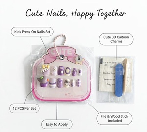 <span class=keywords><strong>Faux</strong></span> <span class=keywords><strong>ongles</strong></span> à presser pour enfants, capsules d'<span class=keywords><strong>ongles</strong></span> artificiels à couverture complète, kit de 12 pièces avec gelée, pour cadeaux de fête, vente en gros - Product Image 2
