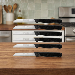 Cuchillos de frutas y verduras de acero inoxidable negro brillante dentado de 6 piezas Herramientas de cocina Premium para un corte fácil - Product Image 3