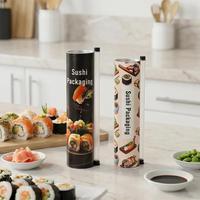 Tube en papier pour sushi, écologique, de qualité alimentaire, avec couvercle en plastique et compartiment pour sauce soja, design personnalisé