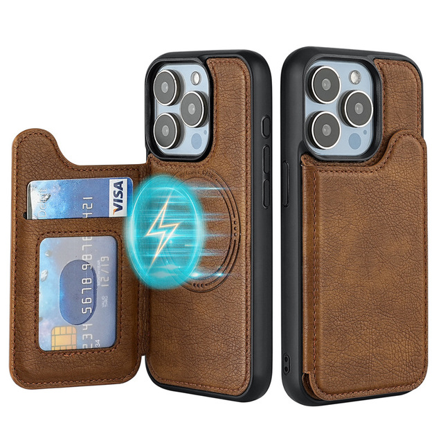 Magnetic Phone Wallet Cases Holders Pu Leather Mag for iphone 11 12 13 14 15 Plus for iphone 16 Pro Max Wallet case