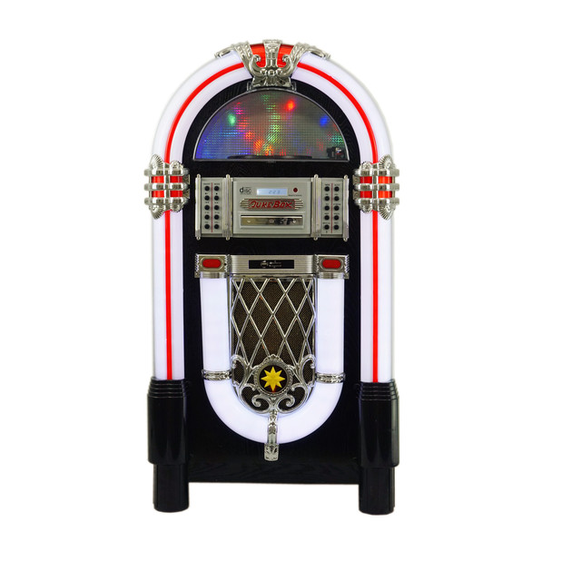 Wanxing JSY01-02PH Full-Size Vintage Jukebox Vinyl Record Player Turntable LED Lights Button/Remote Control 20W Speakers