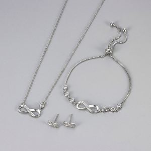 Silver Color Infinity 8 Word Zircon Jewelry Sets for Women <b>Necklace</b> Bracelet Earrings <b>Matching</b> Statement Jewelry Gifts - Product Image 1