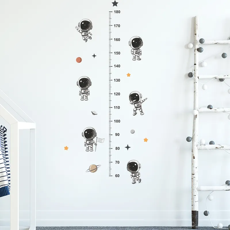 Cartoon Astronaut Baby Height Sticker Cute Kid's Bedroom Rocket Planet Wallpaper Self Adhesive Living Room Decorative Decal