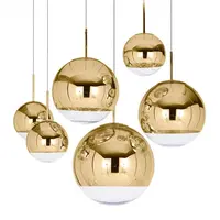 מודרני מראה זכוכית כדור תליון אור נחושת כסף זהב גלוב לופט Hanglamp מנורת מטבח אור מתכוונן תקרת נברשת