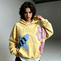 Y2K Süßer Streetwear Pullover Hoodie mit 3D-Blumen-Seestern-Patch, Stickerei und erhabener Buchstaben-Applikation, lockerer Damen-Hoodie