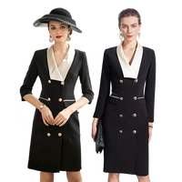 Robe de soirée élégante noire haut de gamme pour femme, avec boutons dorés, en acétate, coupe crayon ajustée, fabrication professionnelle OEM
