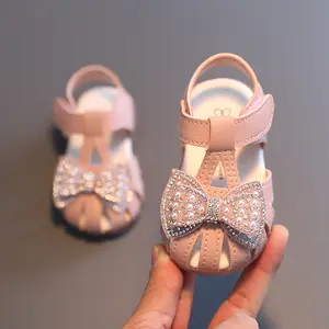 Chaussures de marche pour nouveaux-nés de 0 à 3 ans, chaussures respirantes à semelle souple, antidérapantes, avec nœud mignon, sandales pour bébés filles