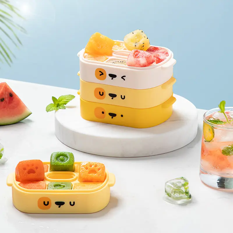 SOOWO Small Ice Cream Maker Refrigerator Ice-tray Box Stackable Silicone Mini Ice Cube Tray With Lid And Bin