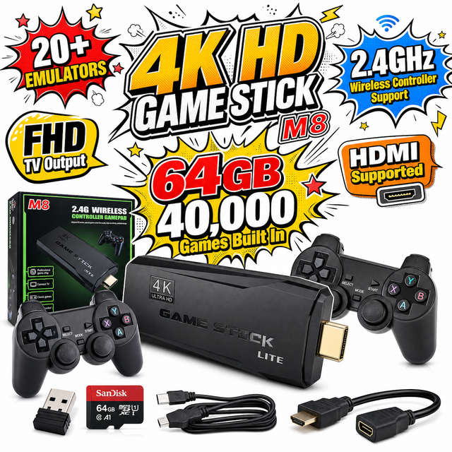 M8 2.4G Handheld Wireless Controller Gamepad 4K HD Game Stick 20000+ Classic Portable Retro Game TV Box M8 Video Games Consoles