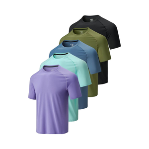 Camiseta de entrenamiento de gimnasio para correr Atlético informal para hombre, camisetas holgadas de secado rápido con cuello redondo, paquete de <span class=keywords><strong>5</strong></span>, suministro a granel, impresión Digital - Product Image 1