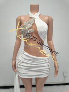 MF Sparkly Rhinestone Applique Factory Mujeres Cuello alto Tight Por encima de la rodilla Vestido de fiesta de cola negra - Product Image 4