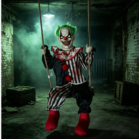 Clown animatronique grandeur nature à bascule, accessoire d'Halloween, décoration effrayante électrique et mobile, yeux LED, son, maison hantée, acier, plastique