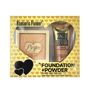 Set de Maquillaje 2 en 1 <span class=keywords><strong>Romantic</strong></span> Flower: Base Líquida Mineral con Corrector y Polvo Compacto para Piel Oscura, Listo para Exportación - Product Image 1