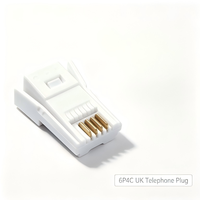 Spina Telefonica 6P4C Standard Britannico BT con Contatti Placcati in Oro e Chiusura a Scatto, Bianca, per Cablaggio Telefonico UK