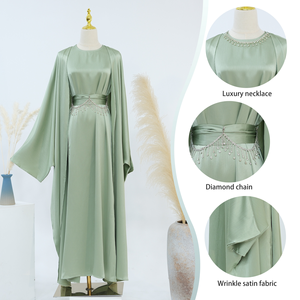 ชุดอาบายะแบบเปิดสำหรับผู้หญิงมุสลิม ดีไซน์หรูหราสไตล์ตุรกี ดูไบ อิสลามิก เรีย<span class=keywords><strong>บร</strong></span>้อย  ตกแต่งคริสตัลเพชร พู่ห้อย ผ้าซาติน  ชุดอาบายะแบบเปิด  สำหรับเทศกาลอีด - Product Image 2