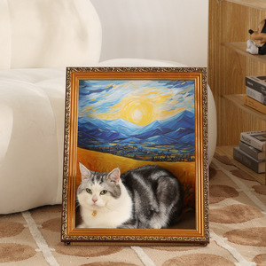 Casetta per Gatti Stile Pittura a Olio Retrò con Tiragraffi e Giocattolo, Utilizzabile in Tutte le Stagioni, Cornice Portafoto - Product Image 1