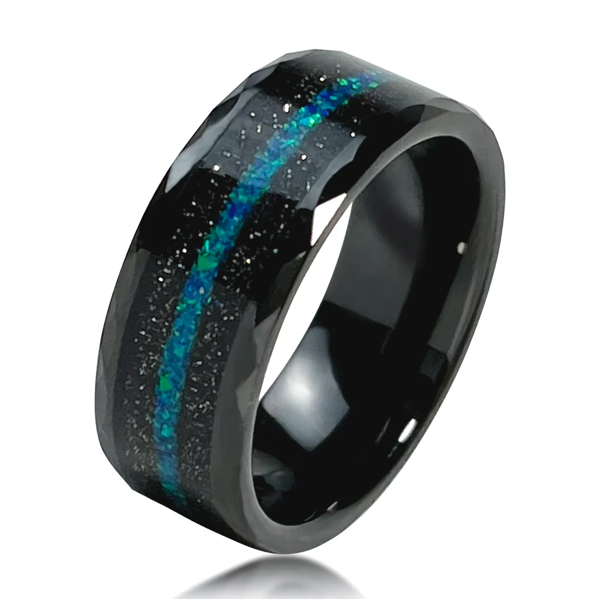 Jinwuyuan — bracelet de mariage en tungstène et héaille noir, 8mm, bague pour homme, en opale brut