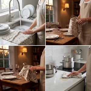 Serviette de cuisine 100% coton faite à la main avec impression au bloc |   Style méditerranéen, écologique et durable pour la maison, l'avion et la restauration - Product Image 3