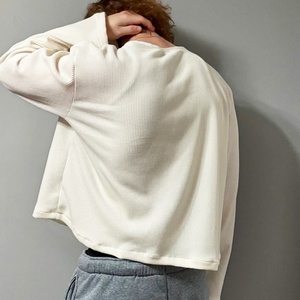 2025 Spring Street Wear Knit Thermal T-<b>Shirts</b> 100% Cotton Custom Manufacturer Blank Boxy Oversized <b>Waffle</b> Knit Long Sleeve - Product Image 4